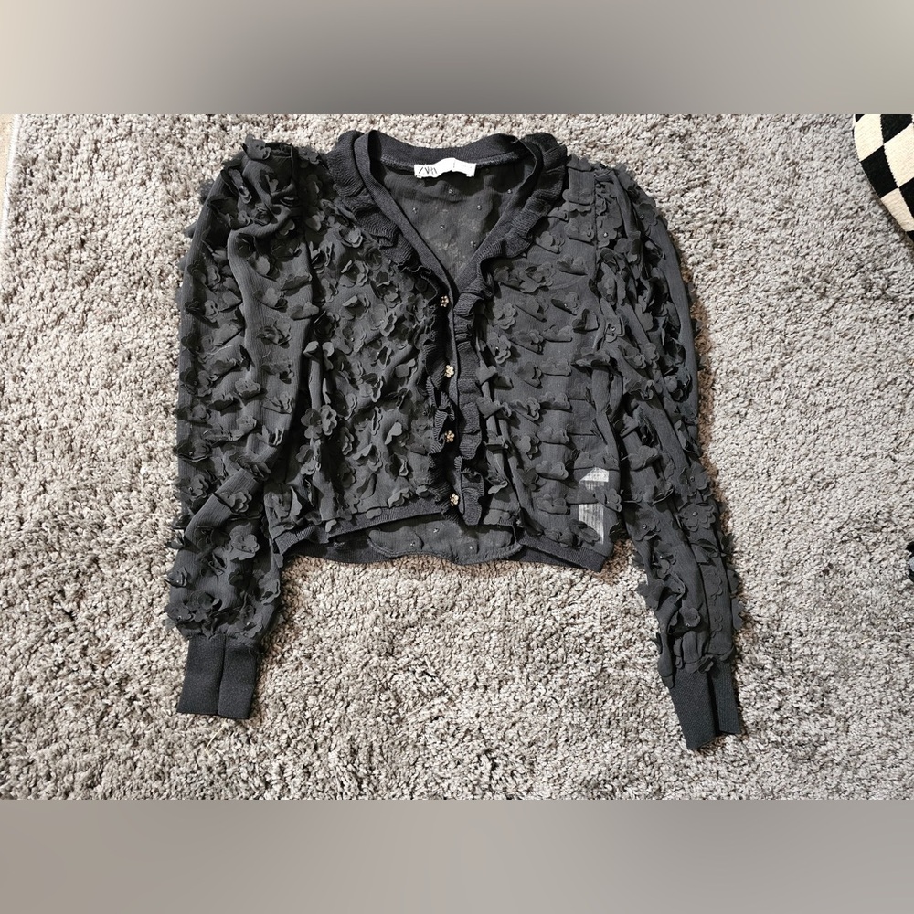 Zara Black Textured Women's Cardigan‎